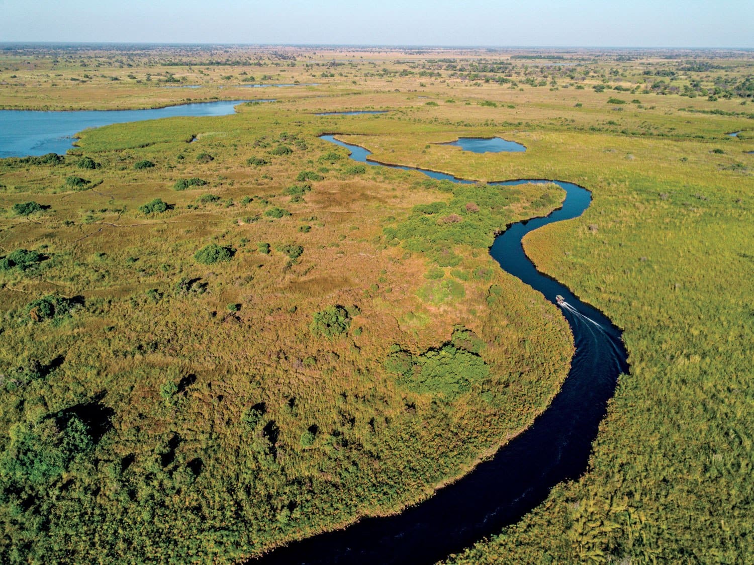 Enjoy the Okavango Delta with a motorboat safari through the waterways